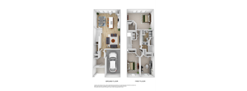 two views of a floor plan of a car in a