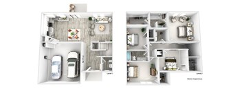 two floor plans of a house and a car