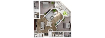 a floor plan of a house with a bedroom and a living room