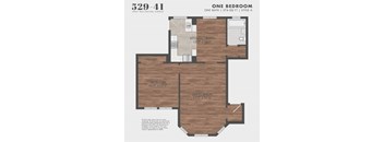 A floor plan for a one bedroom apartment at 529-41 West Wellington Avenue.