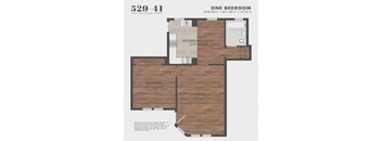 A floor plan for a one bedroom apartment at 529-41 West Wellington Avenue.