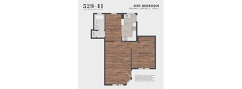 A floor plan for a one bedroom apartment at 529-41 West Wellington Avenue.