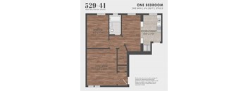 A floor plan for a one bedroom apartment at 529-41 West Wellington Avenue.