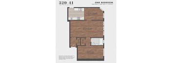 A floor plan for a one bedroom apartment at 529-41 West Wellington Avenue.