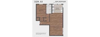 A floor plan for a one bedroom apartment at 529-41 West Wellington Avenue.