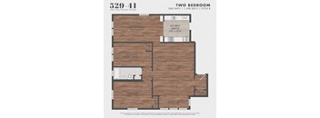 A floor plan for a two bedroom apartment with one bathroom.