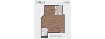 A floor plan for a studio apartment at 529-41 West Wellington Avenue.