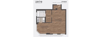 A floor plan for a studio apartment at 2970 North Sheridan Road.