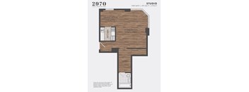 A floor plan for a studio apartment with one bath and a style F design.