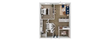 A dollhouse with a white interior and brown exterior.