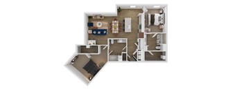 A floor plan of a house with a kitchen, living room, dining room, and bathrooms.