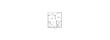 A floor plan of a house with a living room, kitchen, bathroom and bedroom.