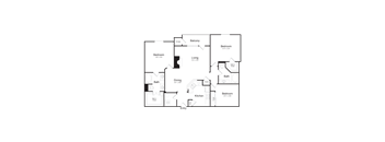 A black and white image of a house floor plan.