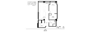 A black and white image of a floor plan for an apartment.