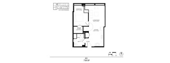 A black and white image of a floor plan for an apartment.