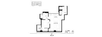 A black and white image of a floor plan for an apartment.