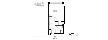 A black and white image of a floor plan for an apartment.