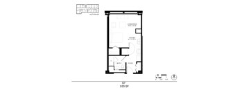A black and white image of a floor plan for an apartment.