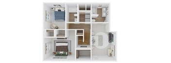 A dollhouse with a white background and a living room with a couch and a television.