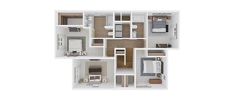 A floor plan of a house with a living room, kitchen, and two bedrooms.