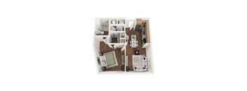 A floor plan of a one-bedroom apartment with living, kitchen, and bathroom.