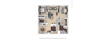 A floor plan of a house with a kitchen, living room, and two bedrooms.