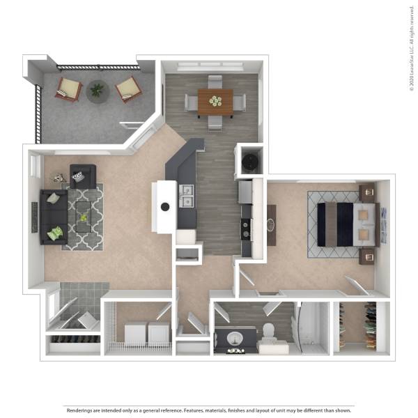 A floor plan of a house with a kitchen, living room, and two bedrooms.