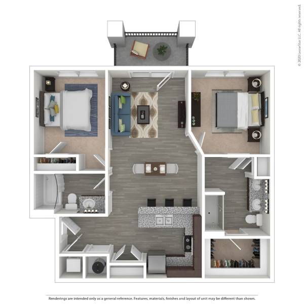 A floor plan of a house with a kitchen, living room, and two bedrooms.