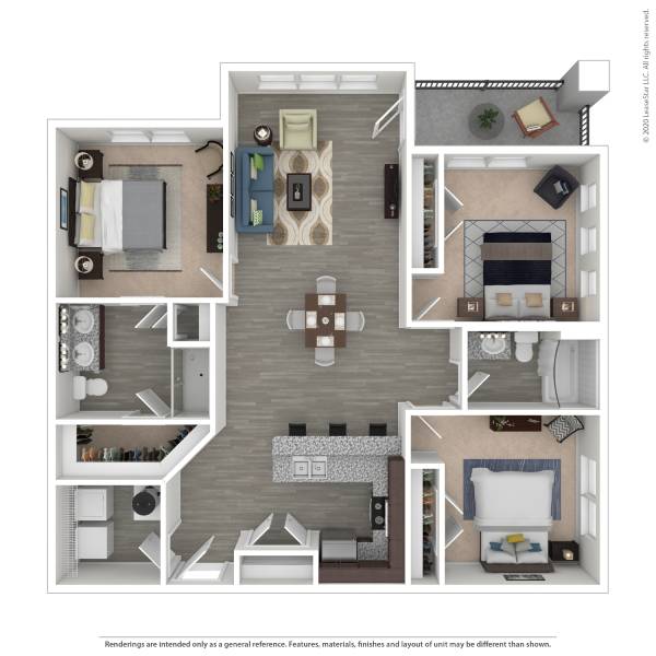 A floor plan of a house with a living room, kitchen, dining room, and bedrooms.