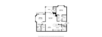 A black and white image of a floor plan for a house with two bedrooms, a living area, a kitchen, a dining area, a bath, a porch, a storage area, a utility, and a closet.