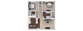 A series of images showing different layouts of a small apartment.