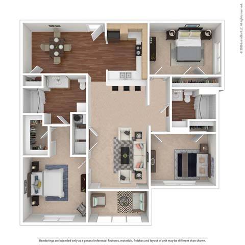 A floor plan of a house with a kitchen, living room, and two bedrooms.