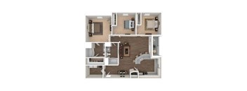 A 3D floor plan of a house showing the layout of the rooms.
