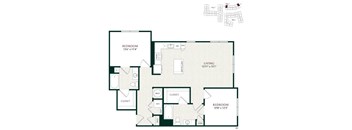 A floor plan of a house with three bedrooms and a living area.