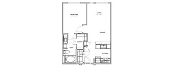 A black and white floor plan of a small apartment.