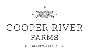 A logo for Cooper River Farms with a knot in the center.