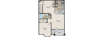 A floor plan of a home showing a living room, dining room, kitchen, and bedrooms.