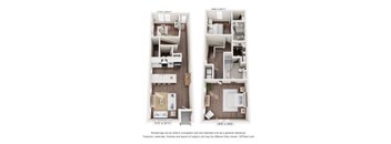Two floor plans of a house, one with a kitchen and living room, the other with a bedroom and bathroom.