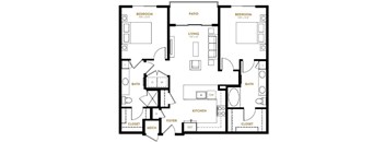 A black and white image of a house floor plan with two bedrooms, a living room, a kitchen, a bathroom, a foyer, a closet, a mech, and a ref.