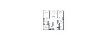 A floor plan of a house with three bedrooms and a living area.