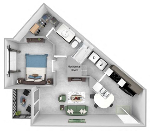 A floor plan of a house with a mechanical room and a living room.