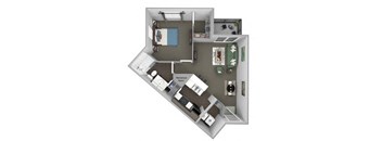 A 3D floor plan of a house with a mechanical room.