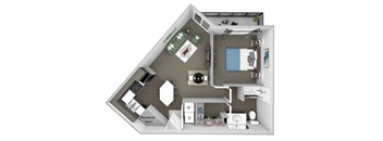 A top-down view of a small apartment with a mechanical room.