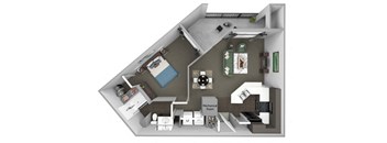 A 3D image of a house layout with a mechanical room.