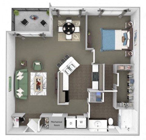 A floor plan of a room with a mechanical room labeled.