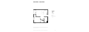 A black and white image of a floor plan for a Second + Second property.