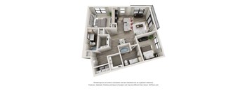 A 3D floor plan of a house with multiple rooms.