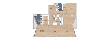 A floor plan of a house with a primary bath, walk-in closet, and two bedrooms.