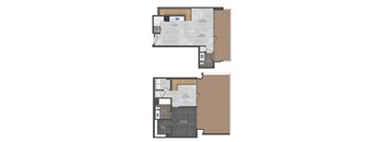 A floor plan of a house with two bedrooms and a living room.