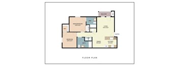 A floor plan of a house with a living room, dining room, kitchen, two bedrooms, a bathroom, and a balcony.